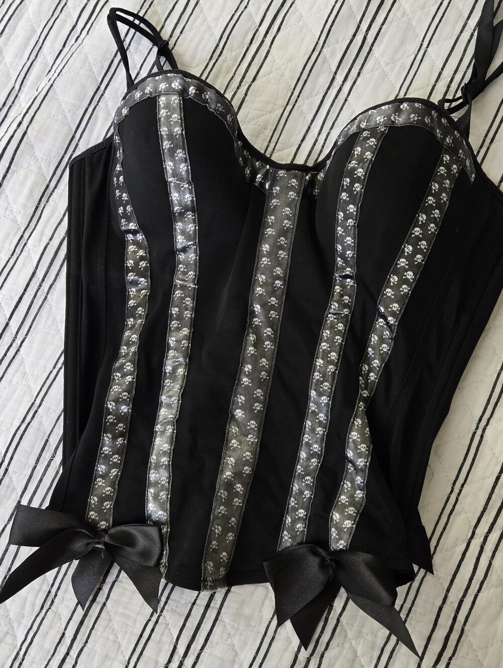 Black Corset Bustier with Silver Skull Trim